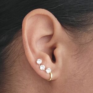 Solid 10K Yellow Gold 3 CZ Stone Stud Earrings